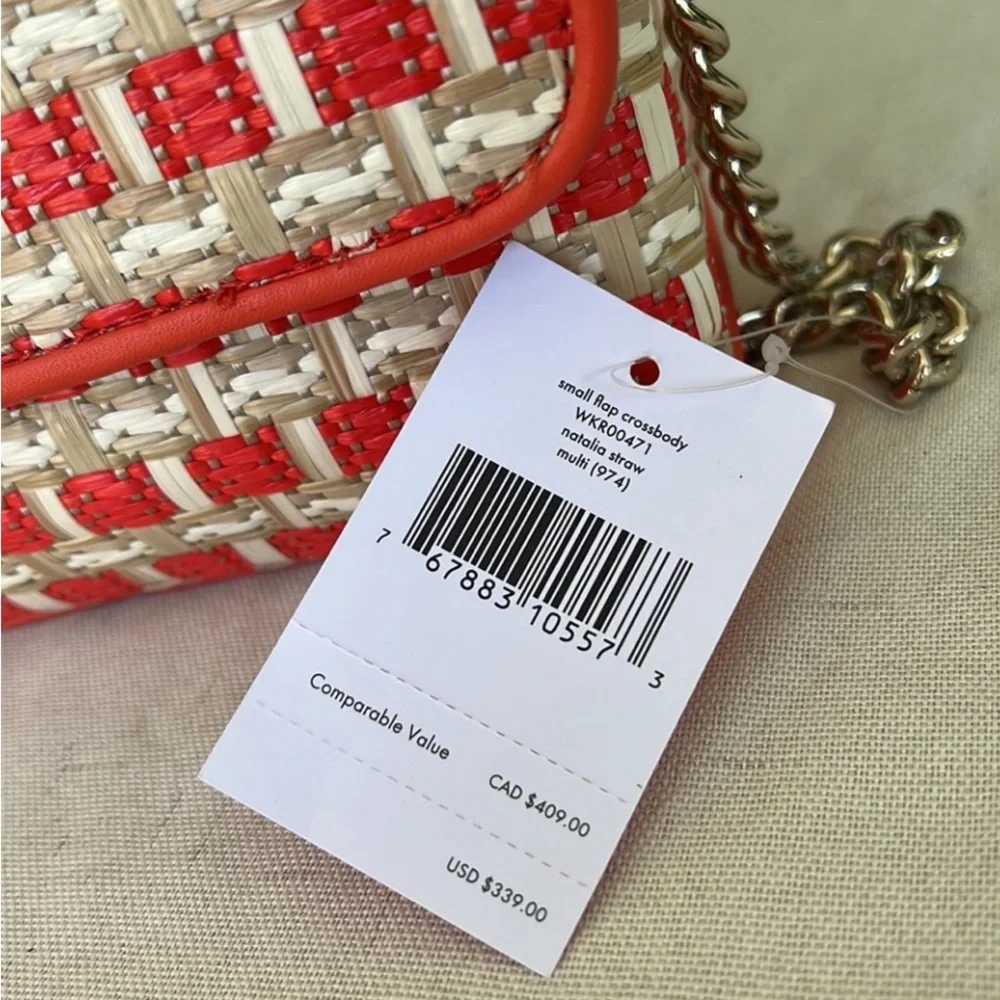 KATE SPADE Natalia small flap straw + leather combo crossbody bag